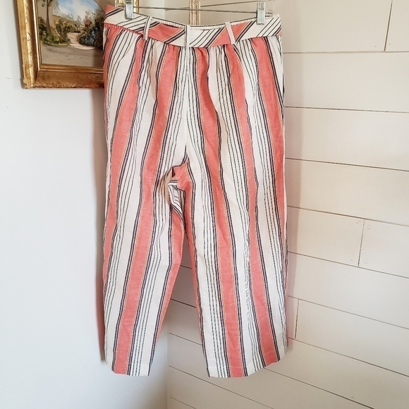 NWOT Tommy Hilfiger Coral Striped High Rise Linen Belted Crop Pants Medium - Picture 4 of 6